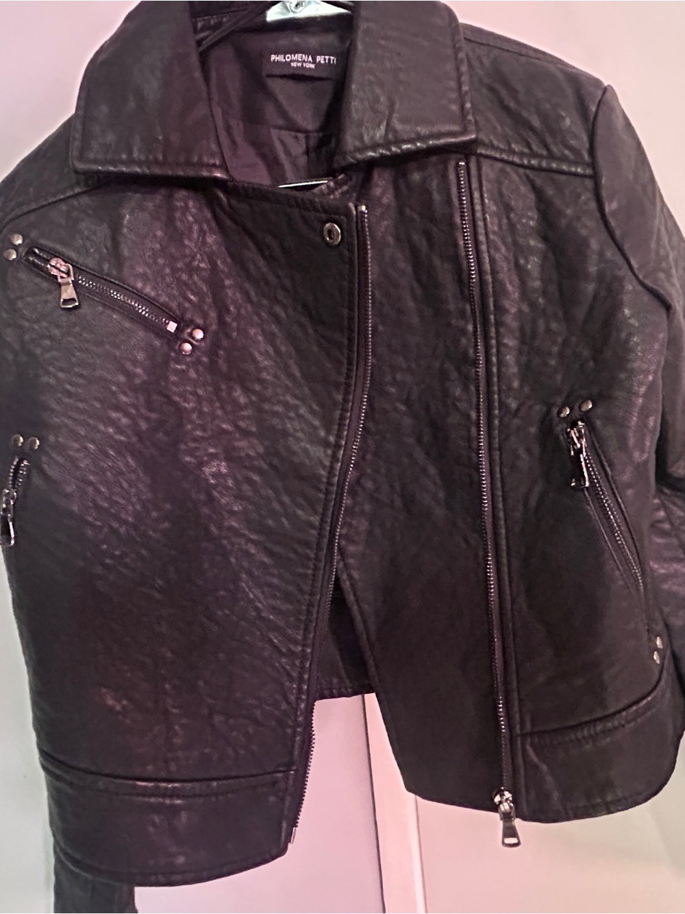 Philomena Petti Black Faux Leather Biker Jacket